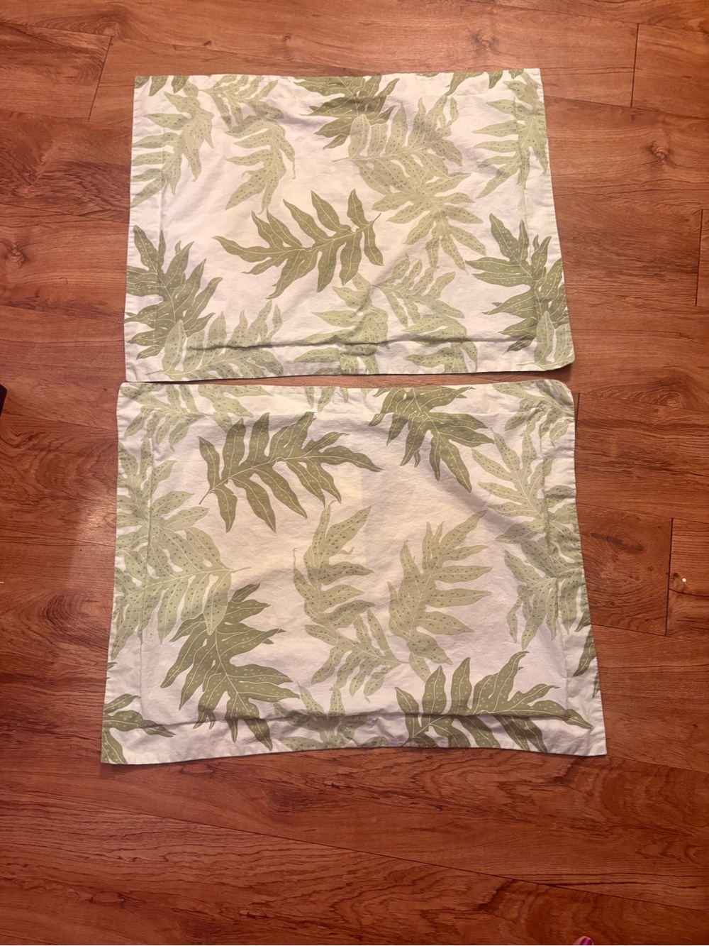 Touch of Paradise Botanical Leaf Print Pillow Shams - Green and White